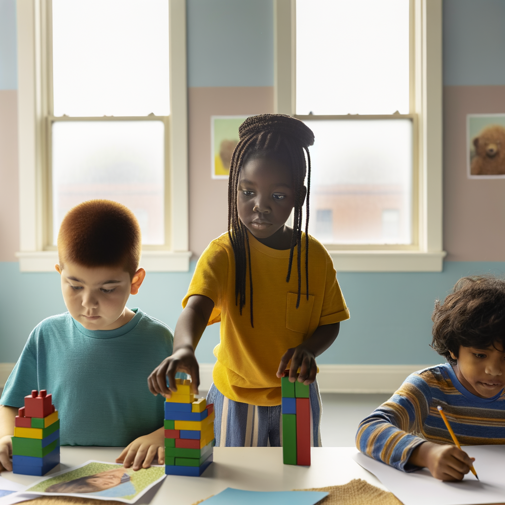Children playing with colorful building blocks indoors.