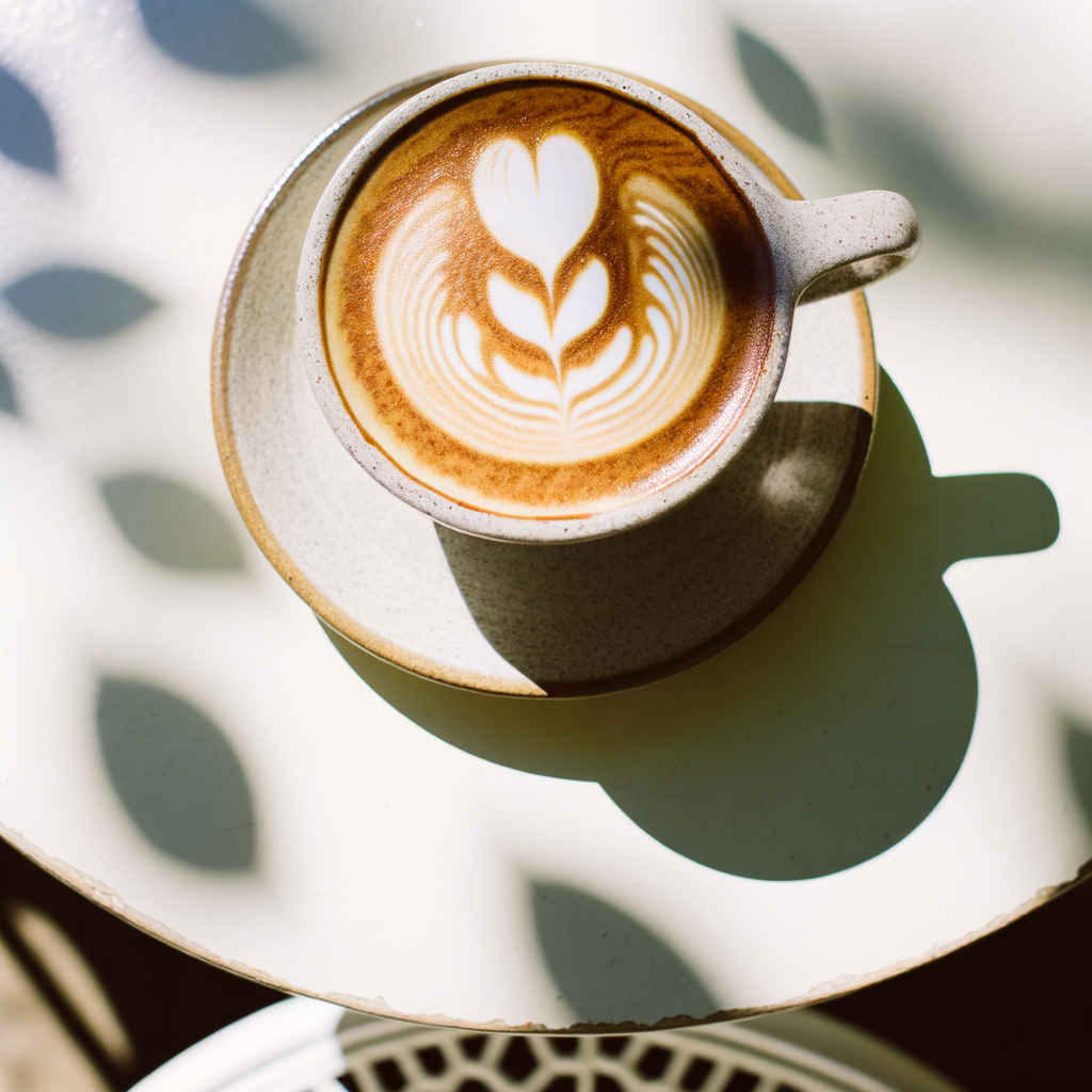 A beautifully crafted latte with heart-shaped foam art.
