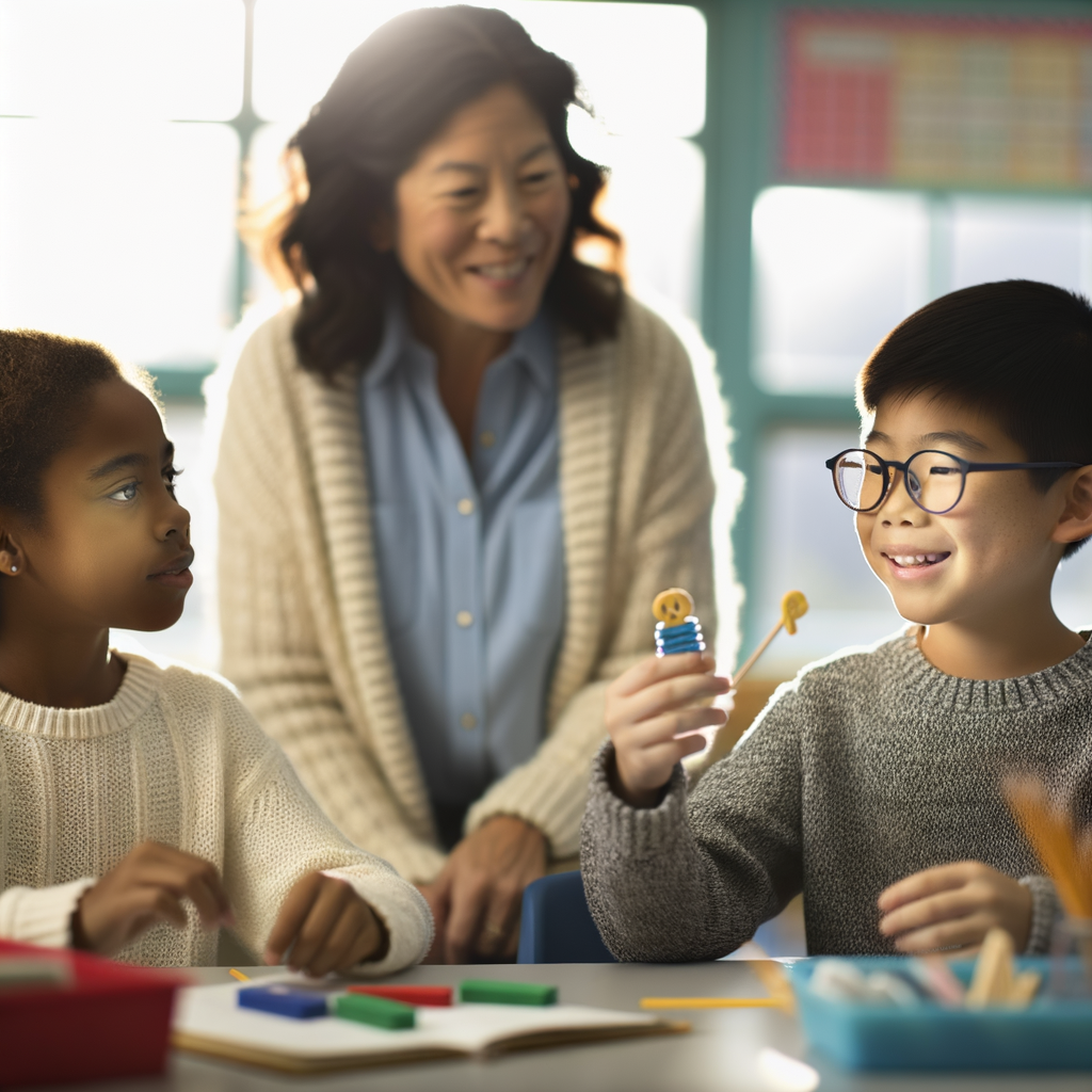 Students engaging in creative activities with a teacher.