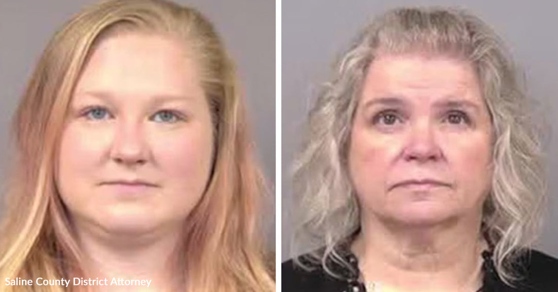 Side-by-side mugshots of two women against a neutral background.