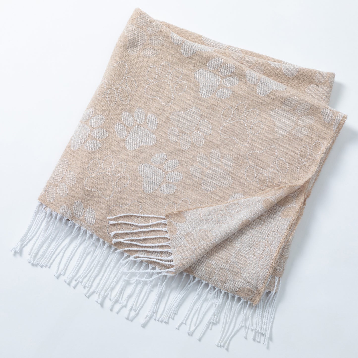 Paw Print Cotton Blend Throw Blanket with Fringe - 70” x 56”