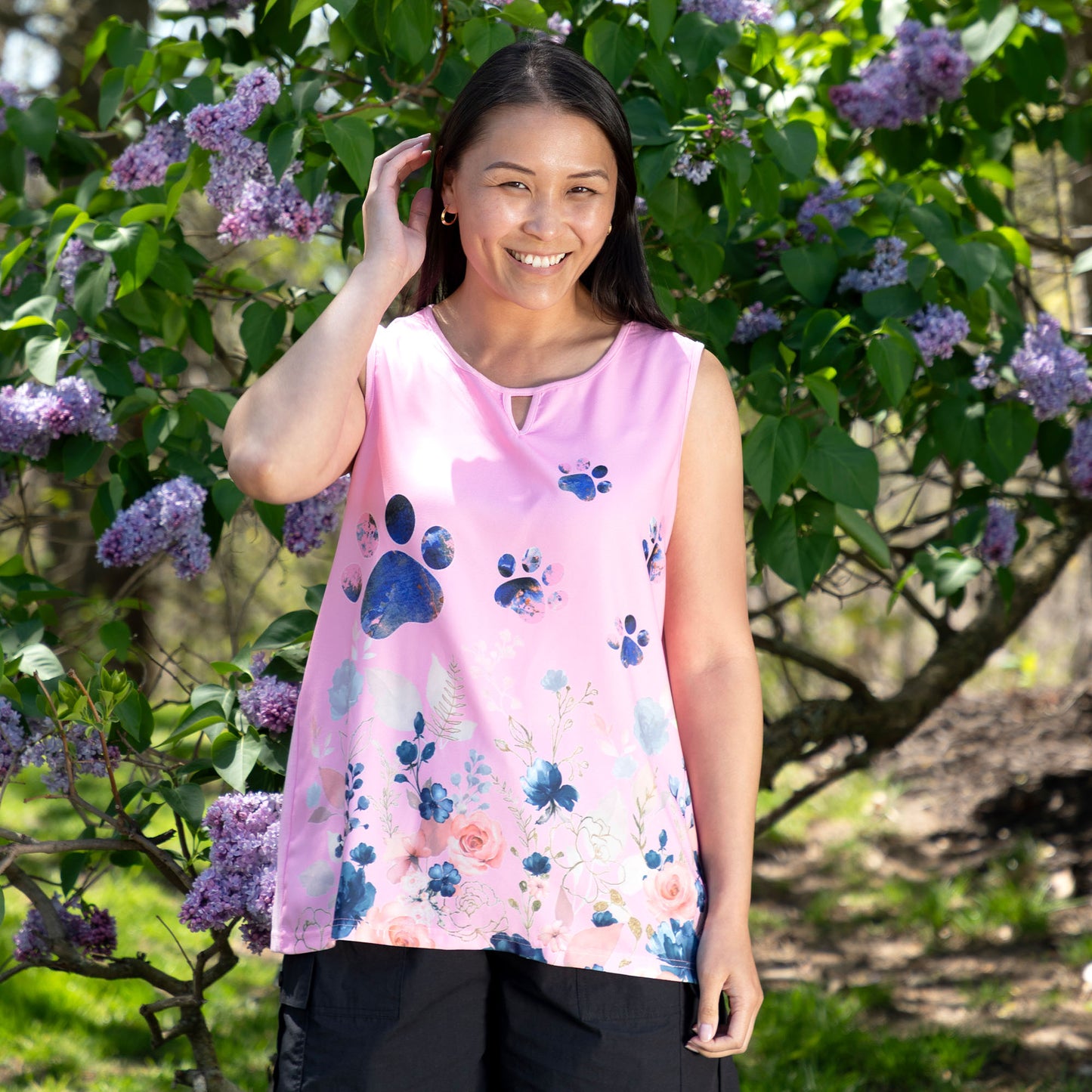 Cat & Paws Keyhole Sleeveless Top