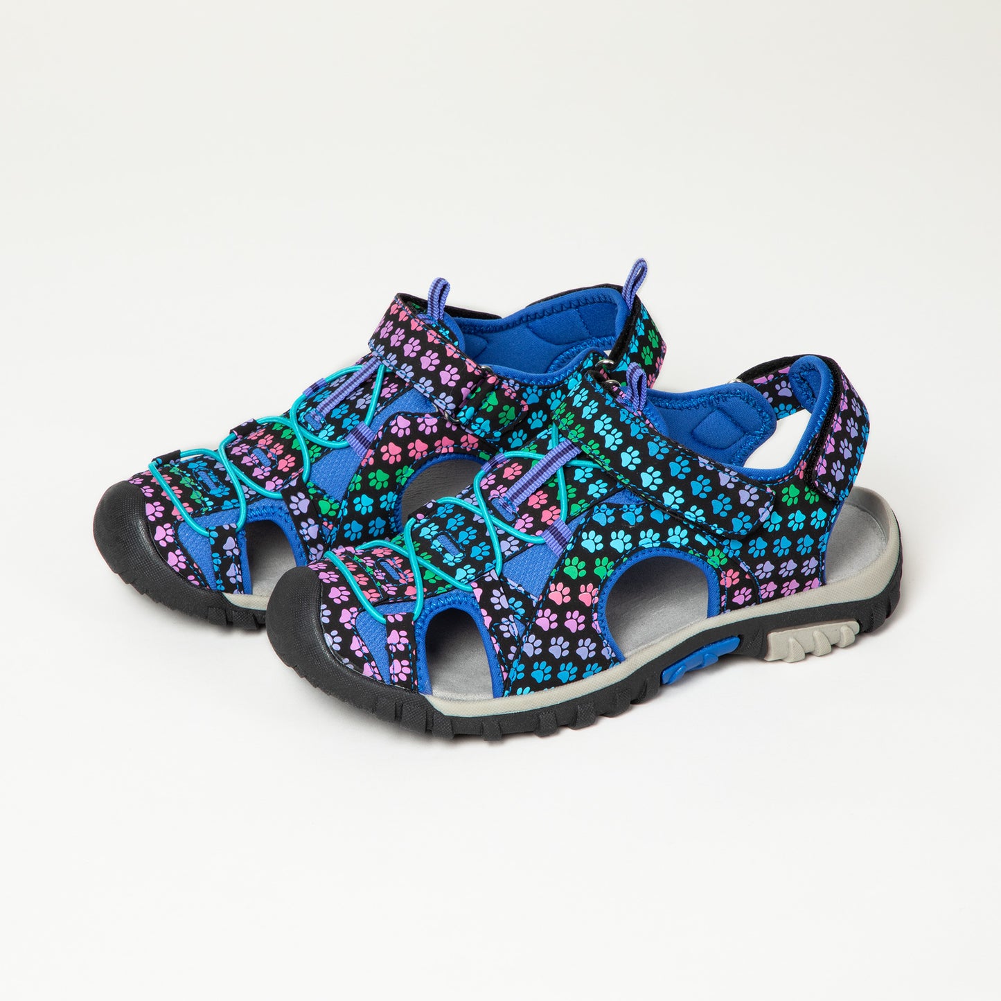 Colorful patterned sandals with breathable design and rubber soles for outdoor activities.