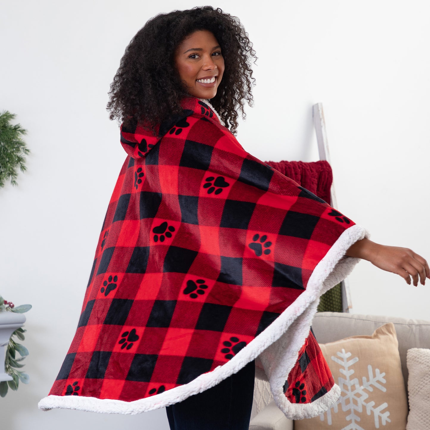 Super Cozy™ Paw Print Blanket Hoodie Cape