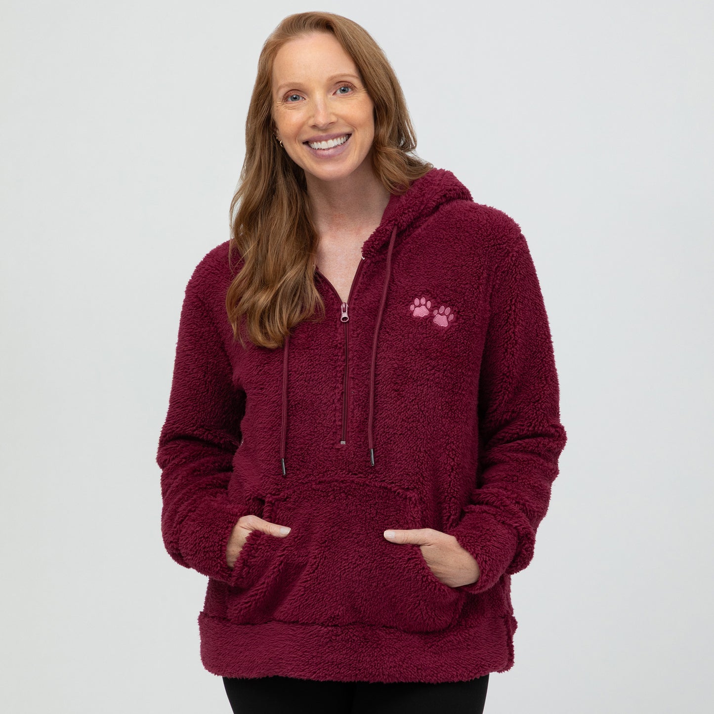 Purple Paws Plush Sherpa Fleece Quarter Zip Hoodie