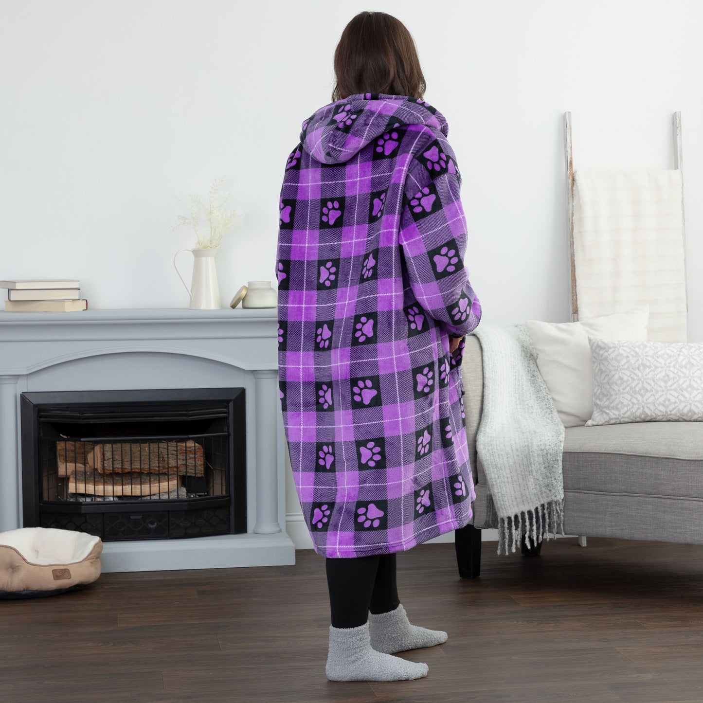 Super Cozy™ Paw Print Half Zip Blanket Hoodie with Kangaroo Pocket