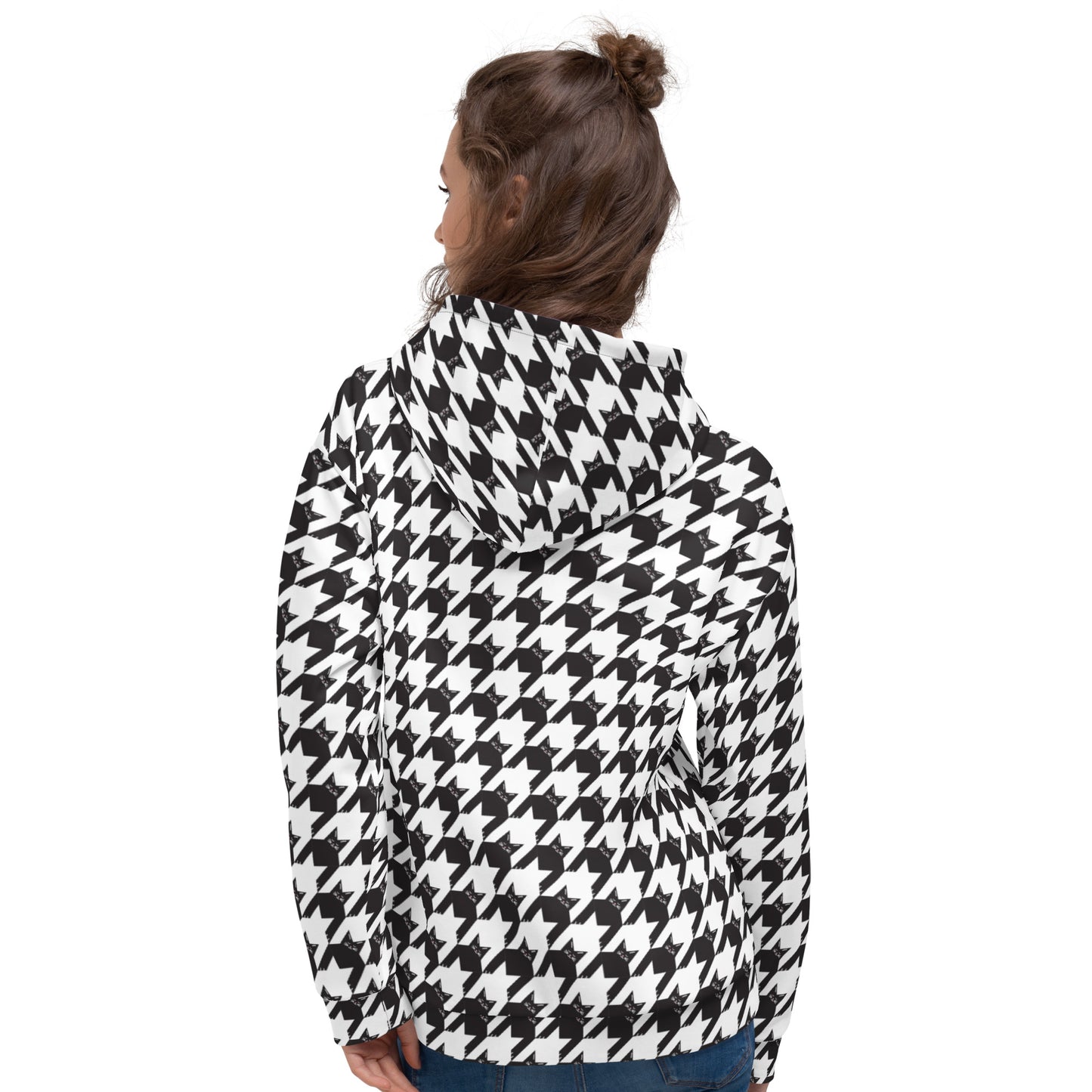 Black Cat Houndstooth All Over Print Hoodie