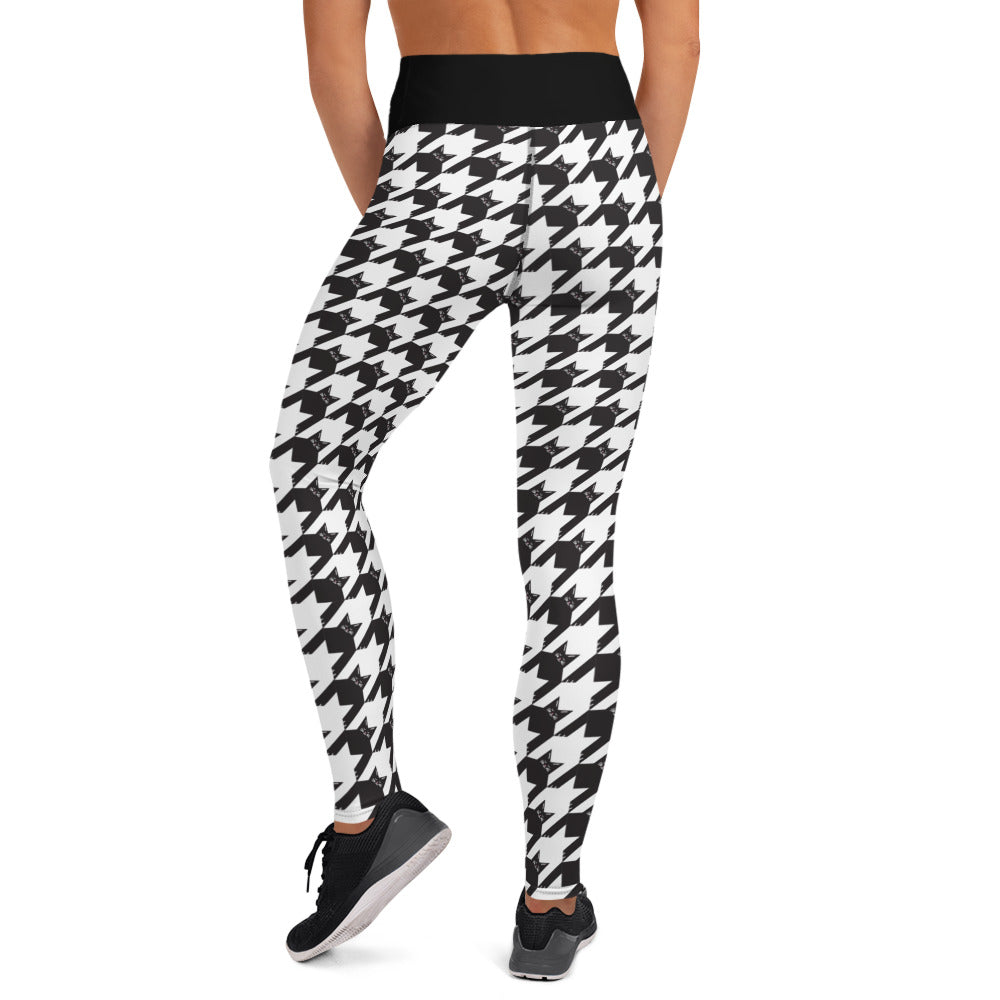 Black Cat Houndstooth All Over Print Leggings