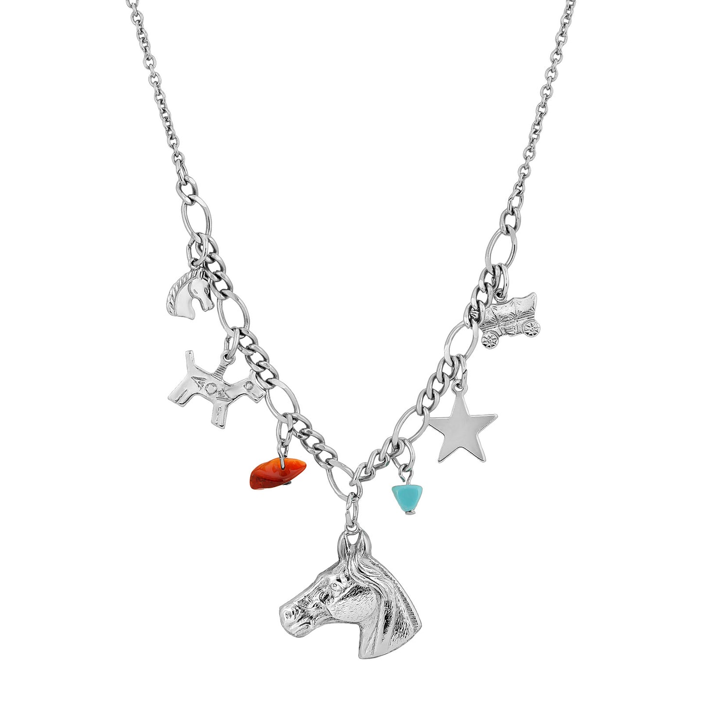 1928 Jewelry® Silver-Tone Multi-Charm Horse Collar Necklace 16"Adj.