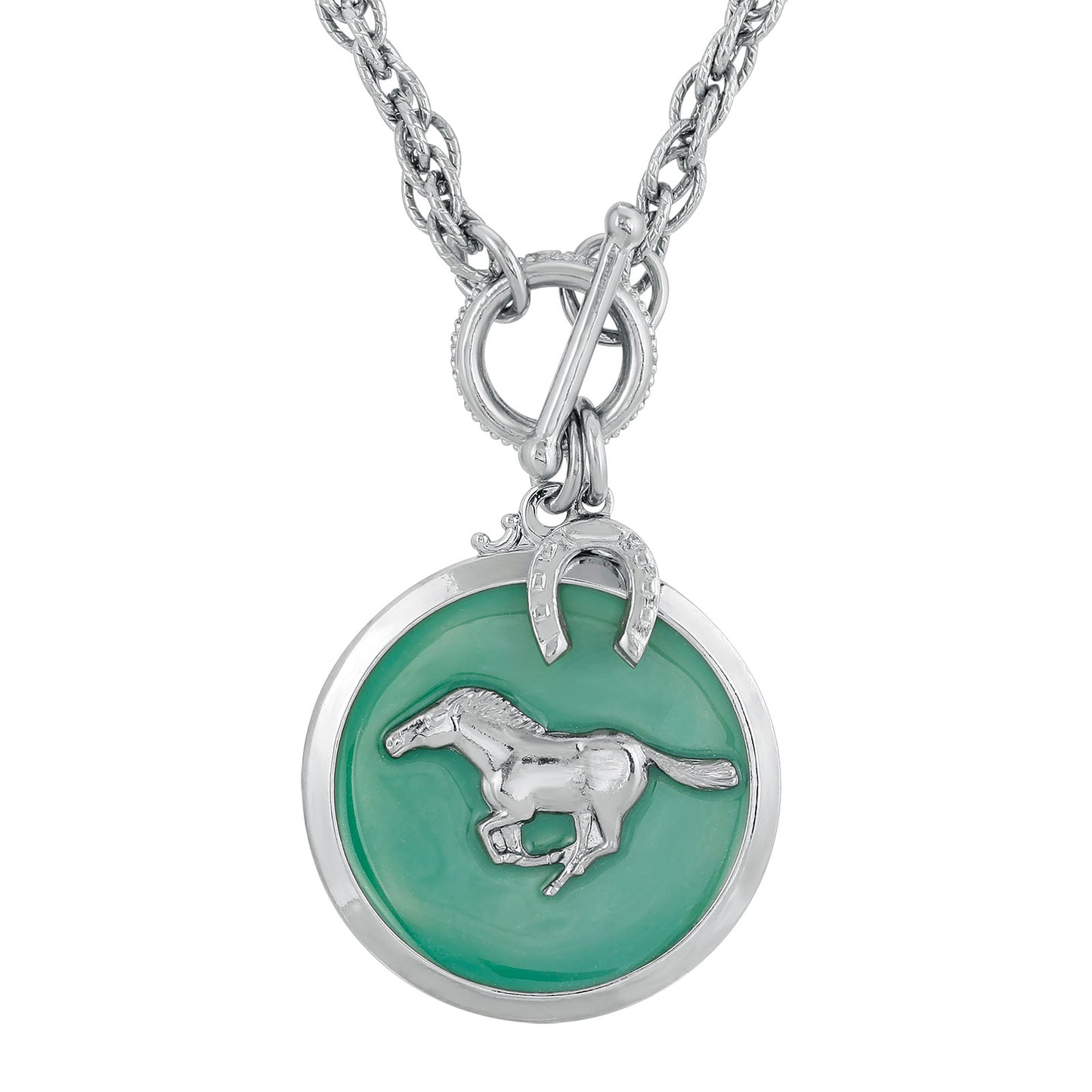 1928 Jewelry® Silver-Tone Turquoise Color Enamel Horse Pendant Toggle Necklace 18"