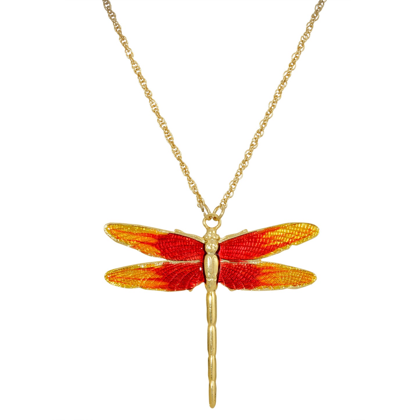 1928 Jewelry® Gold-Tone Orange Enamel Dragonfly Pendant Necklace 16"Adj.