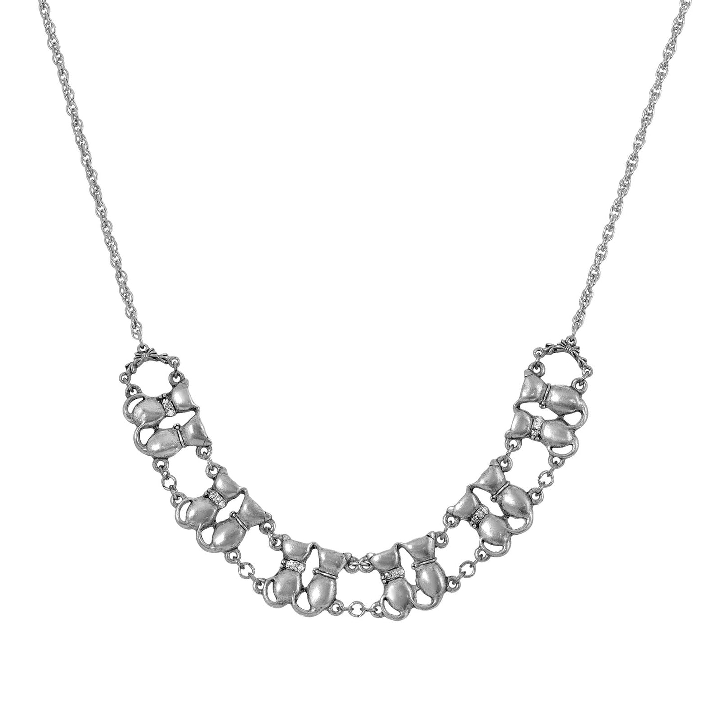 1928 Jewelry® Silver Tone Crystal Multi Double Cat Double Chain Neck 16" Adj.