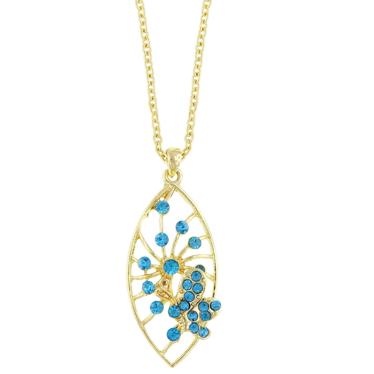 1928 Jewelry® Gold-Tone Aqua Pave Butterfly Pendant Necklace 16"Adj.