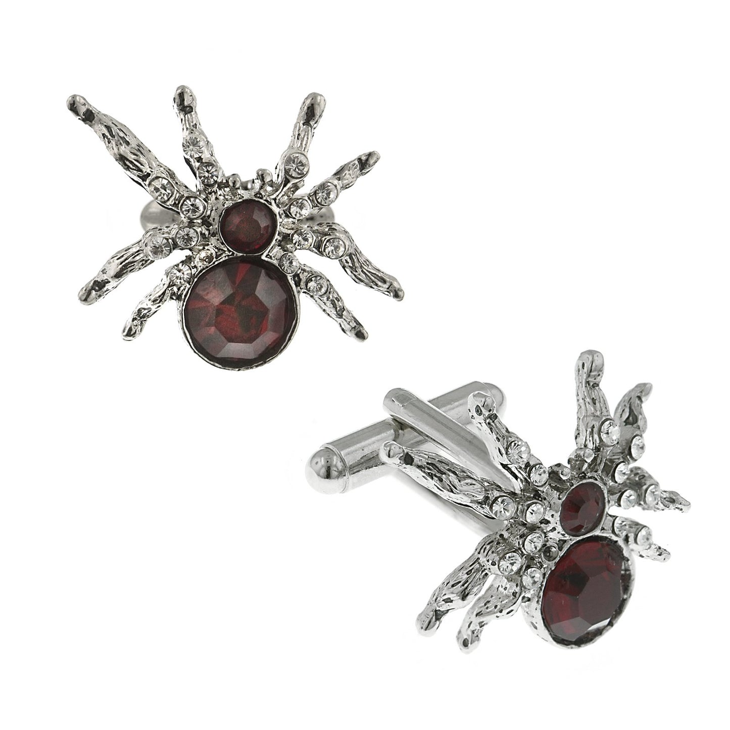 1928 Jewelry® Silver-Tone Red Crystal Spider Cufflinks