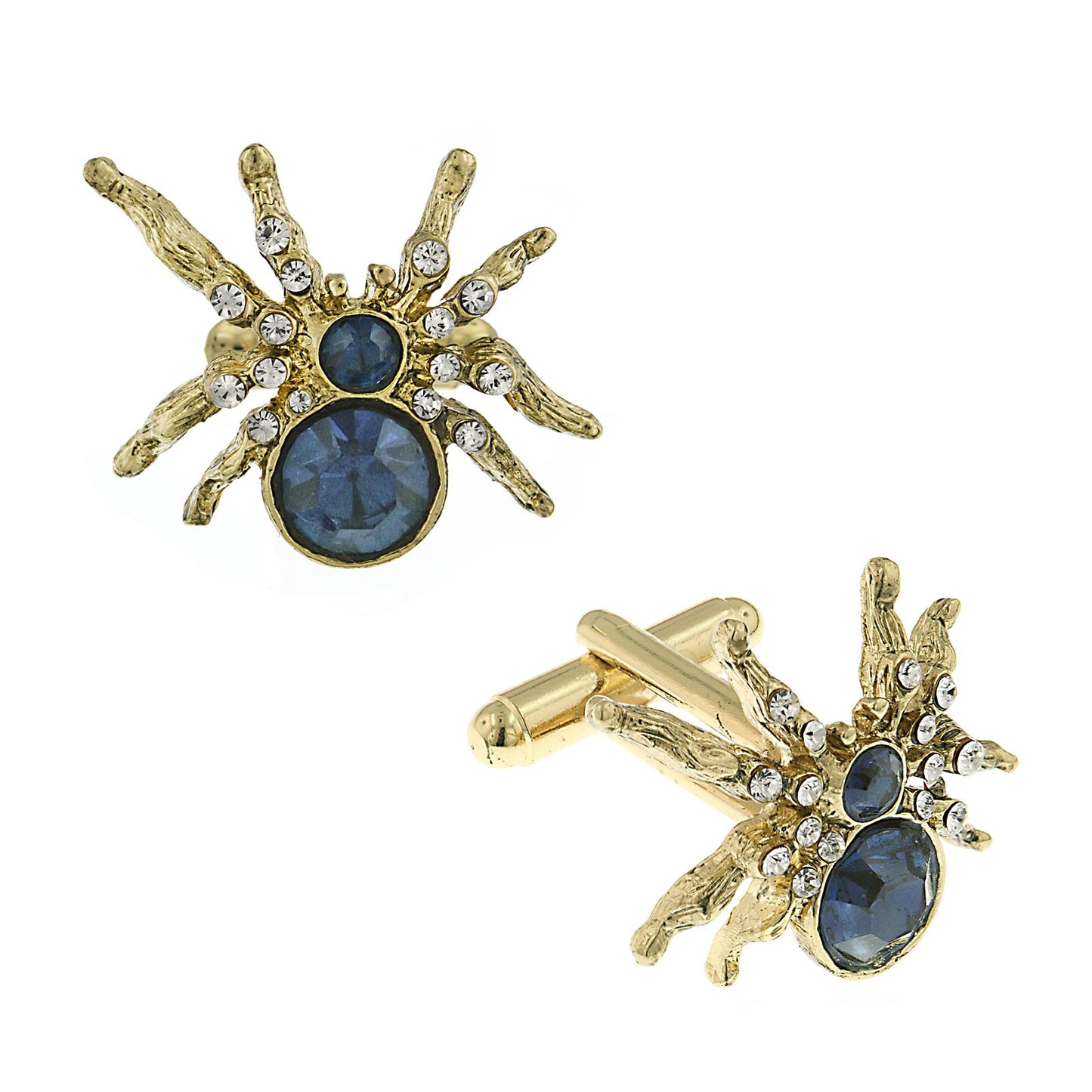 1928 Jewelry® 14K Gold Dipped Blue And Crystal Spider Cufflinks