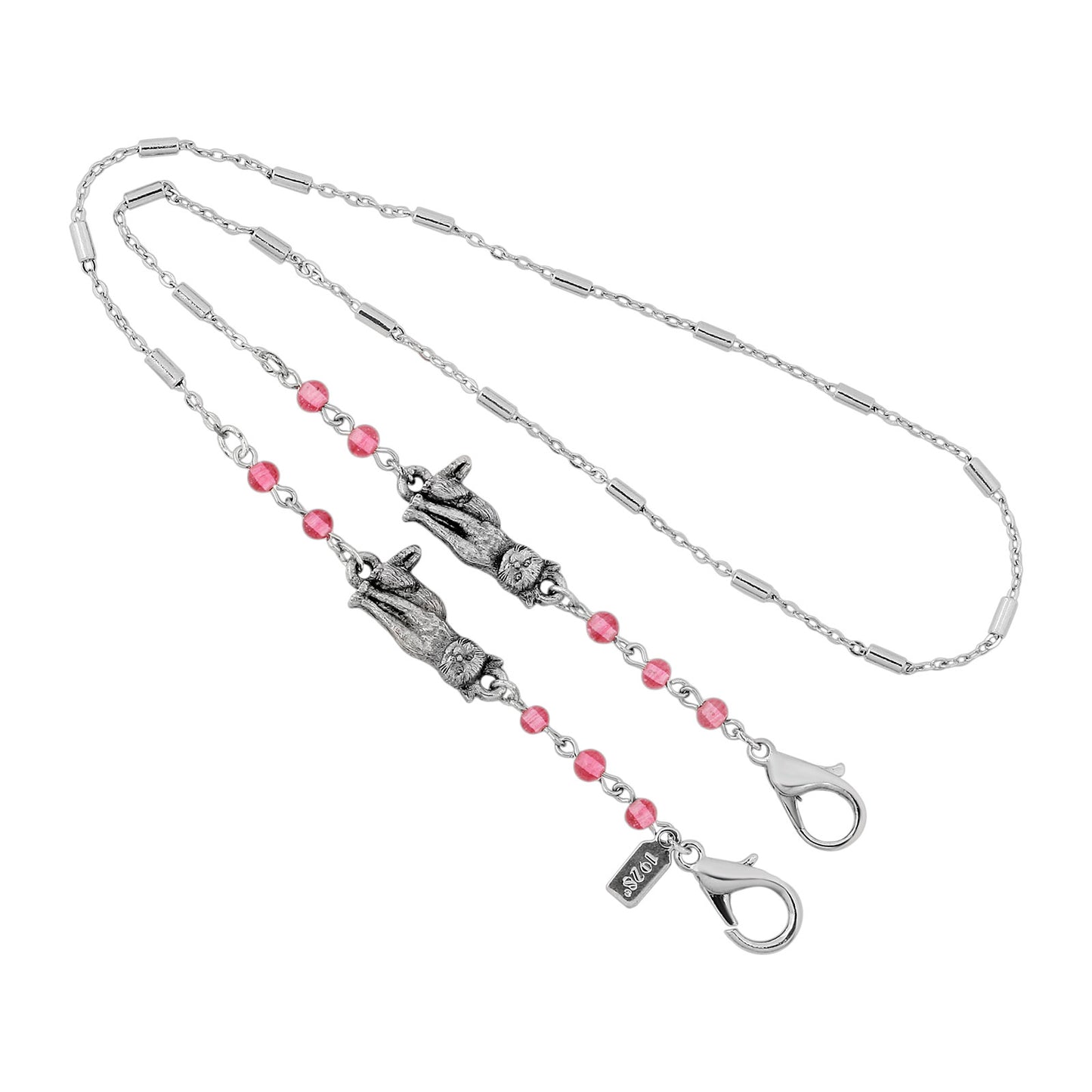 1928 Jewelry® Silver Tone Pink Bead Cat Mask Holder 22"
