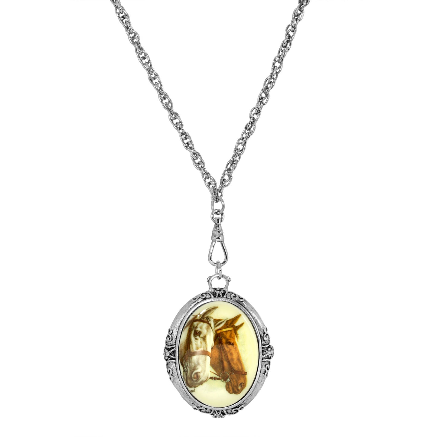 1928 Jewelry® Silver Tone Oval Horse Head Stone Necklace 30 Inch