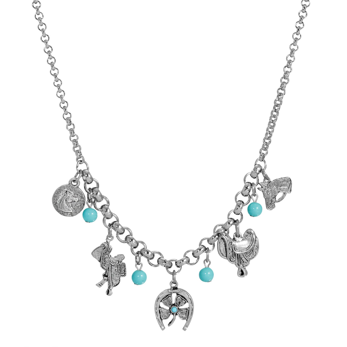 1928 Jewelry® Pewter Turquoise Bead Horse Charm Necklace 16 Inch Adj