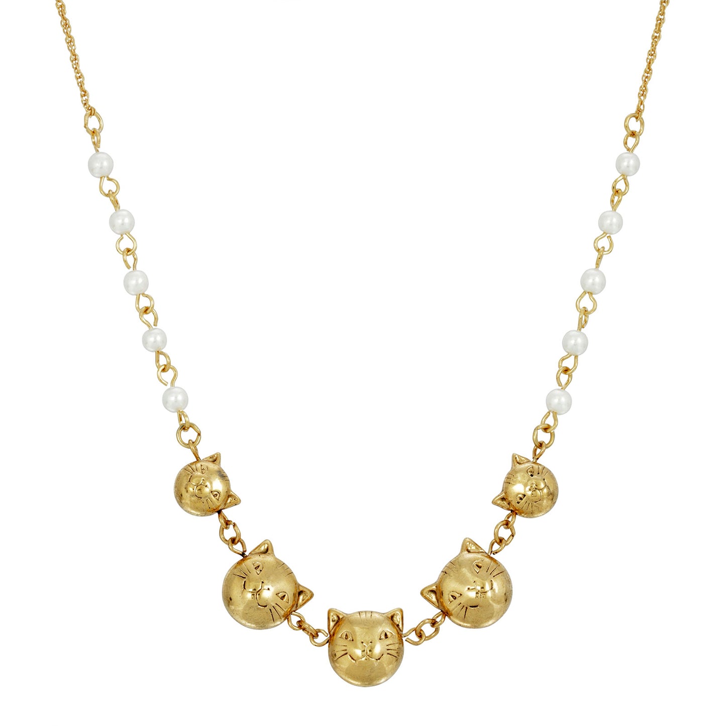 1928 Jewelry® Multi Cat Face With Pearl Chain Necklace 16In Adj.