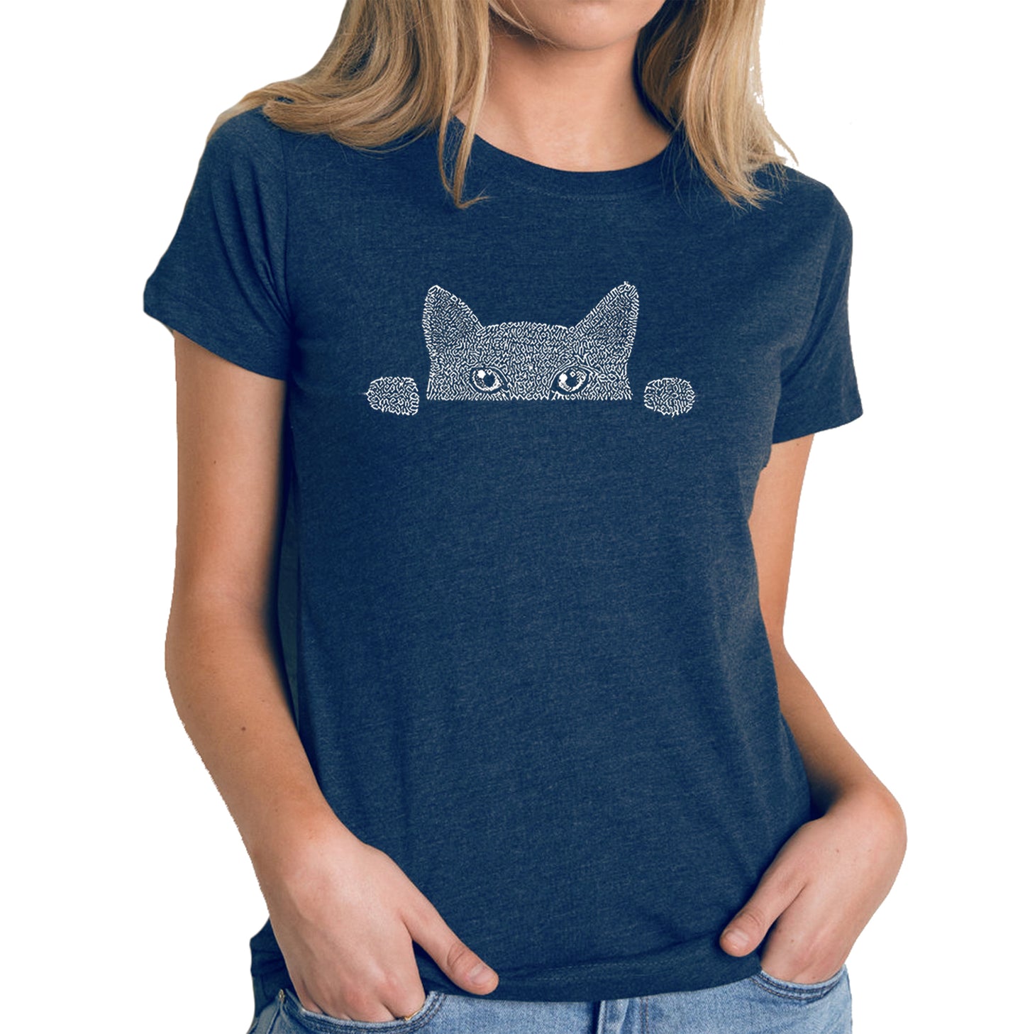 Peeking Cat - Women's Premium Blend Word Art T-Shirt