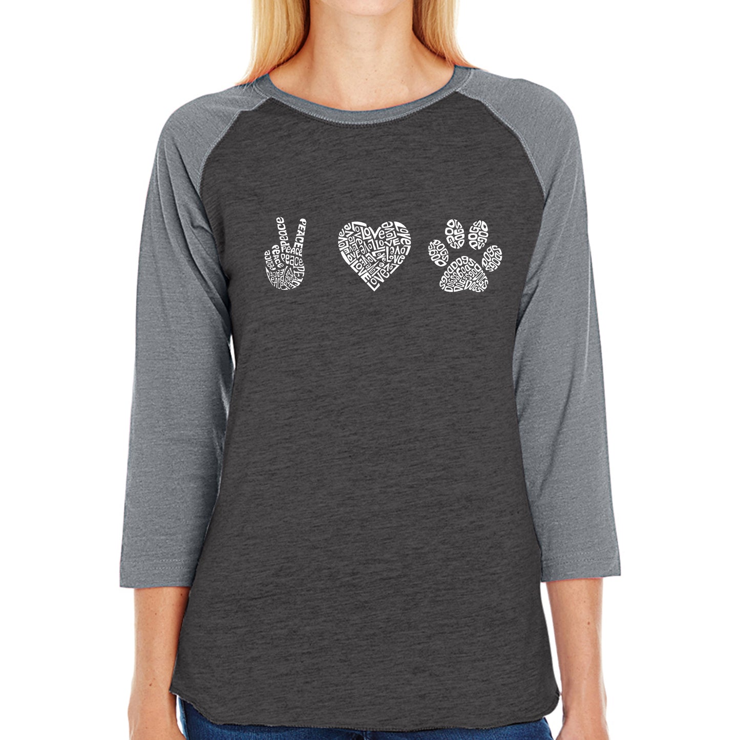 Peace Love Dogs - Women's Raglan Word Art T-Shirt