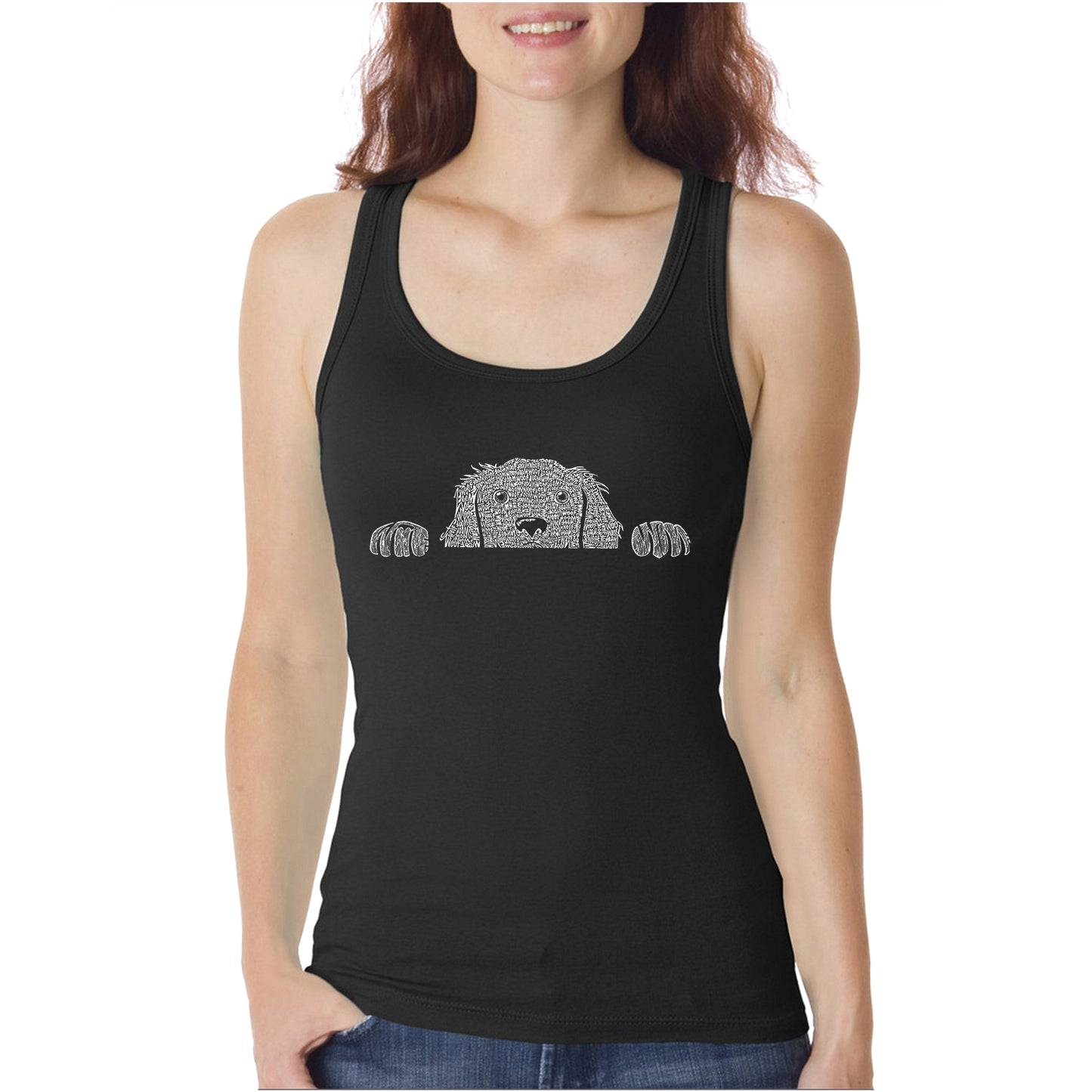 Peeking Dog - Women's Word Art Tank Top