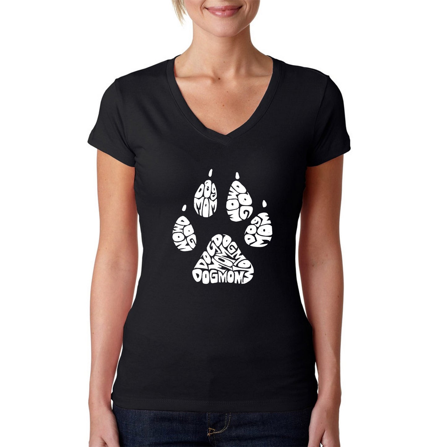 Dog Mom - Women's Word Art V-Neck T-Shirt