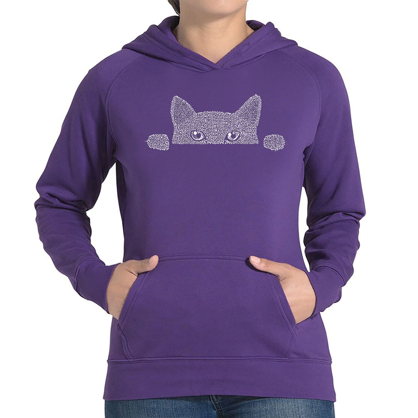 Peeking Cat - Women's Word Art Hooded Sweatshirt