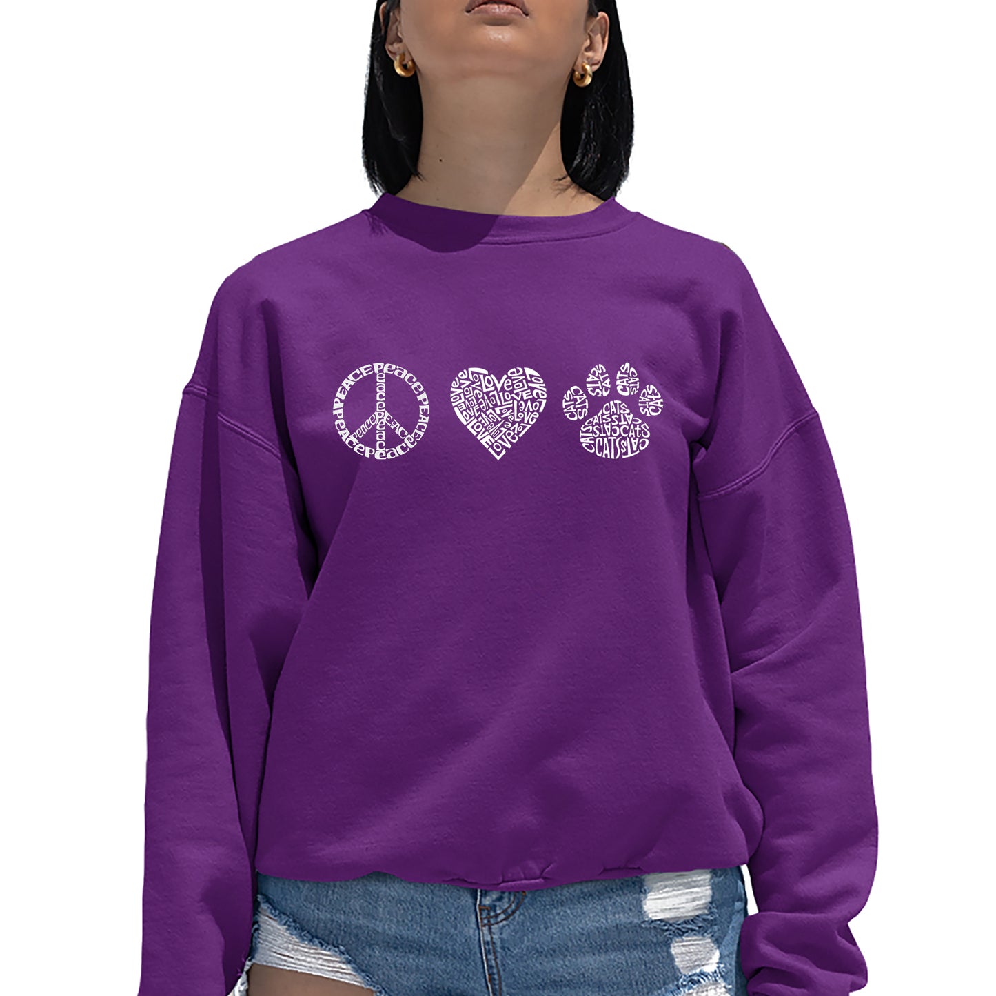 Peace Love Cats - Women's Word Art Crewneck Sweatshirt