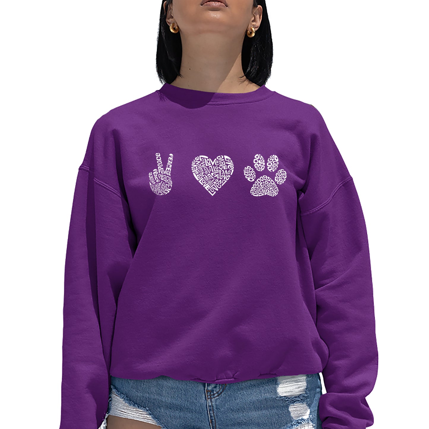 Peace Love Dogs - Women's Word Art Crewneck Sweatshirt