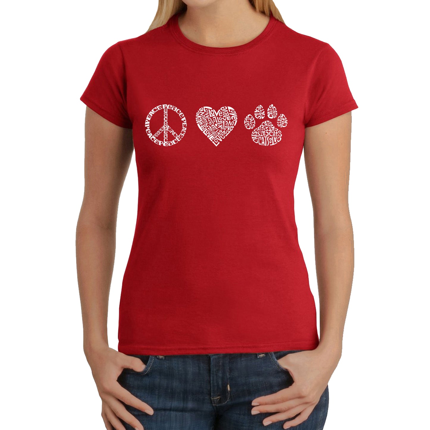 Peace Love Cats - Women's Word Art T-Shirt