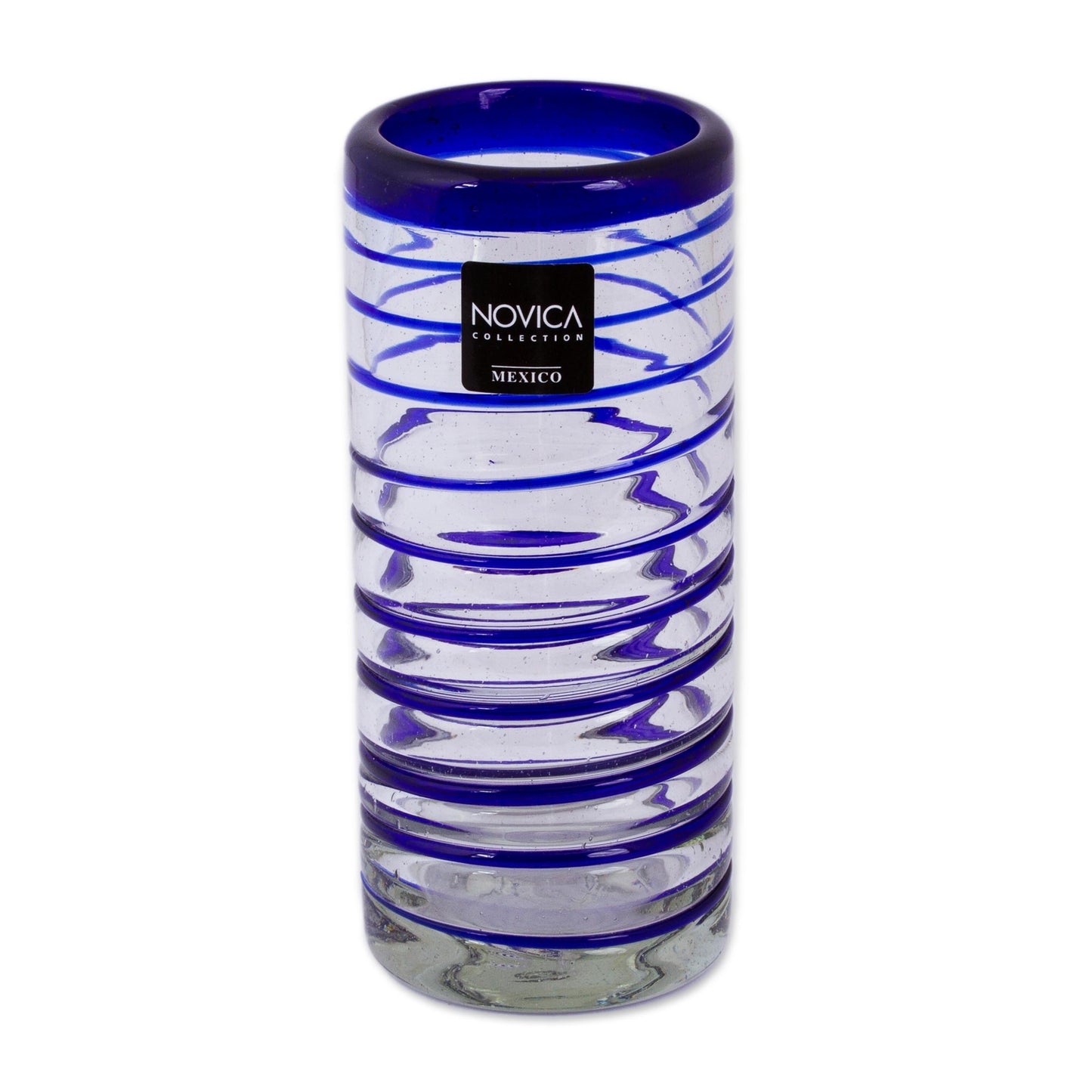 Cobalt Spiral Hand Blown Drinking Glasses Blue Accent Set of 6