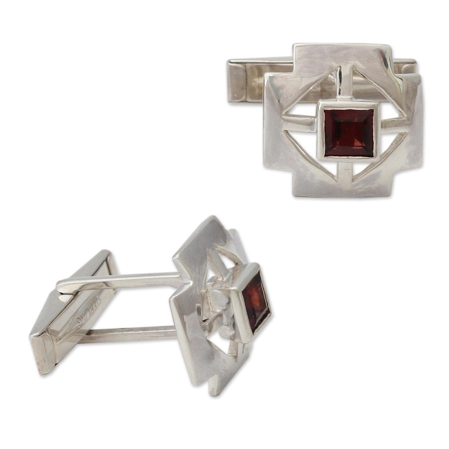 Garnet & Sterling Silver Men's Cross Cufflinks