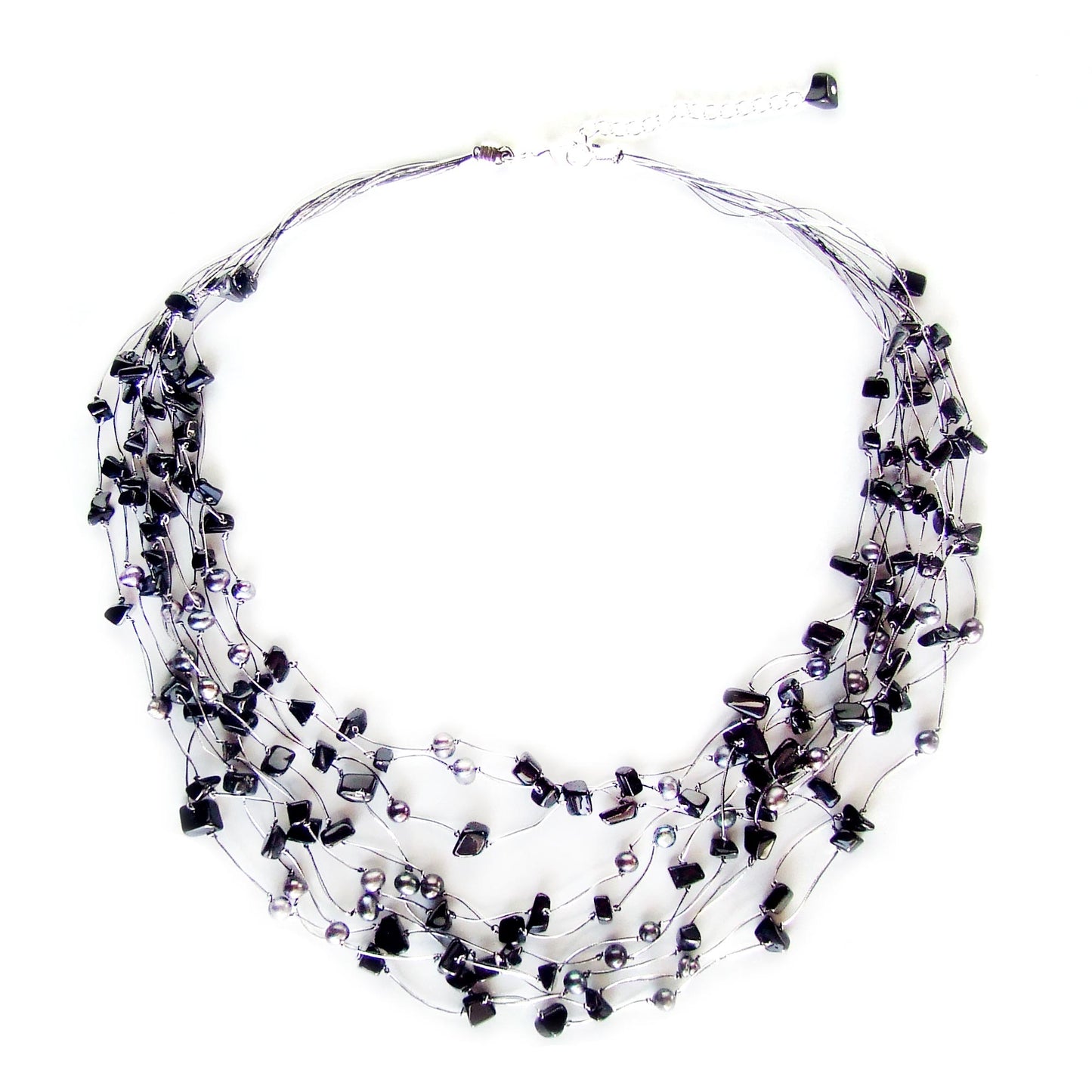 Midnight Shower Pearl Handmade Strand Necklace