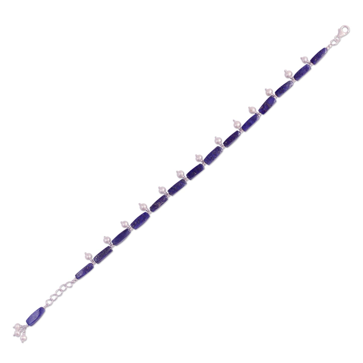 Midnight Blue Sterling Silver Lapis Lazuli and Pearl Anklet from India