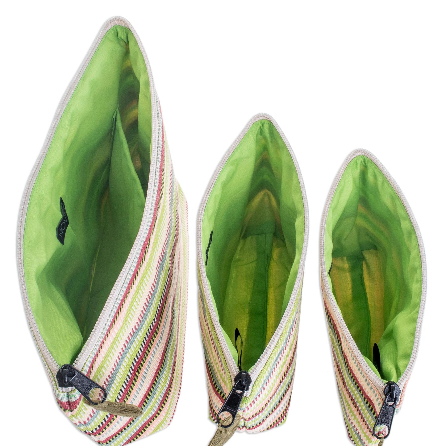 Strawberry Lime Striped Cotton Cosmetic Bags (Set of 3)