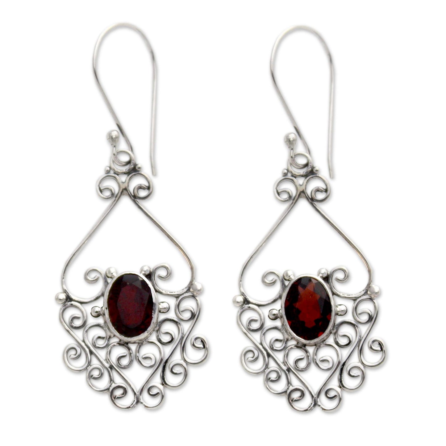 Bali Dynasty Sterling Silver and Garnet Dangle Earrings