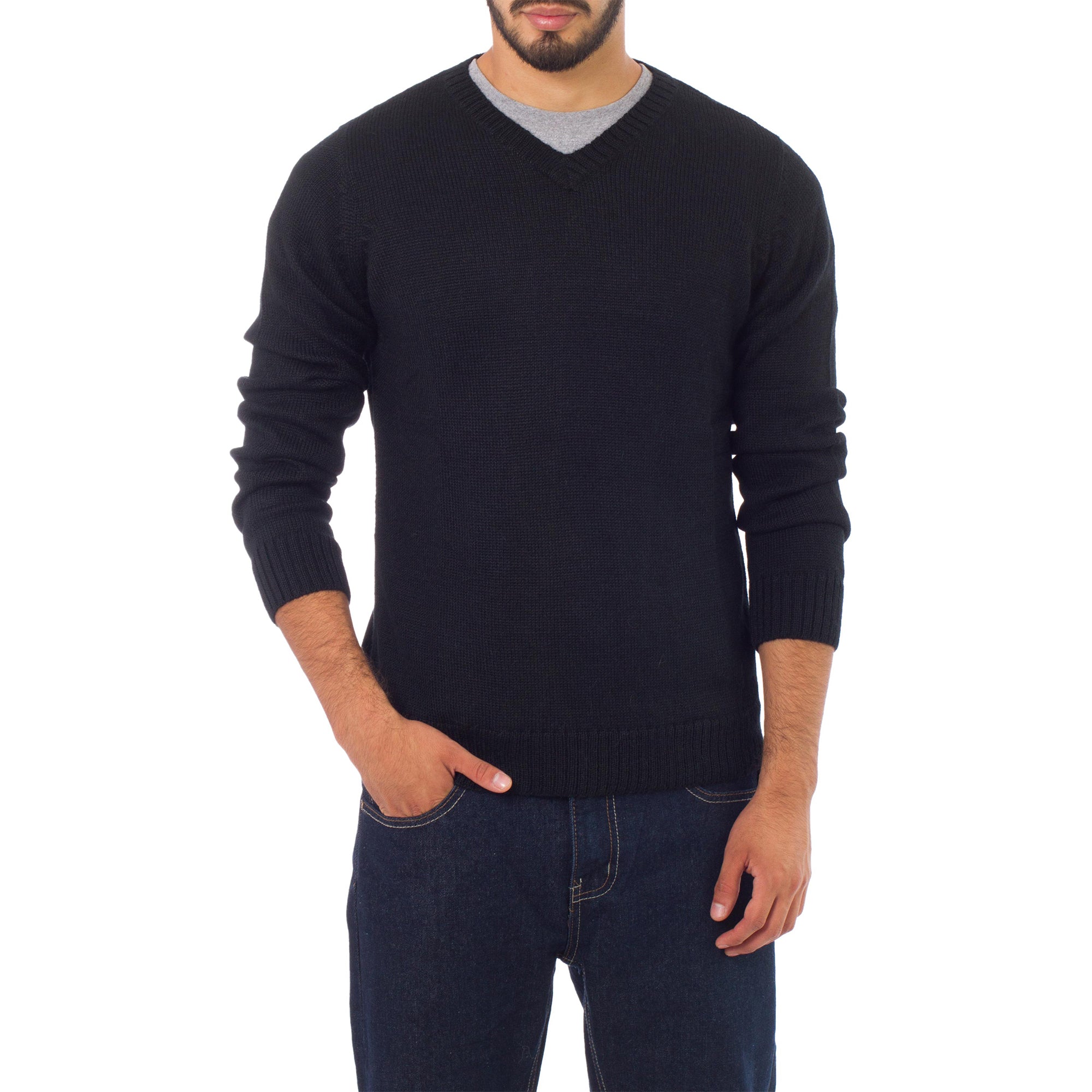 NOVICA Ebony Black Men's Sweater