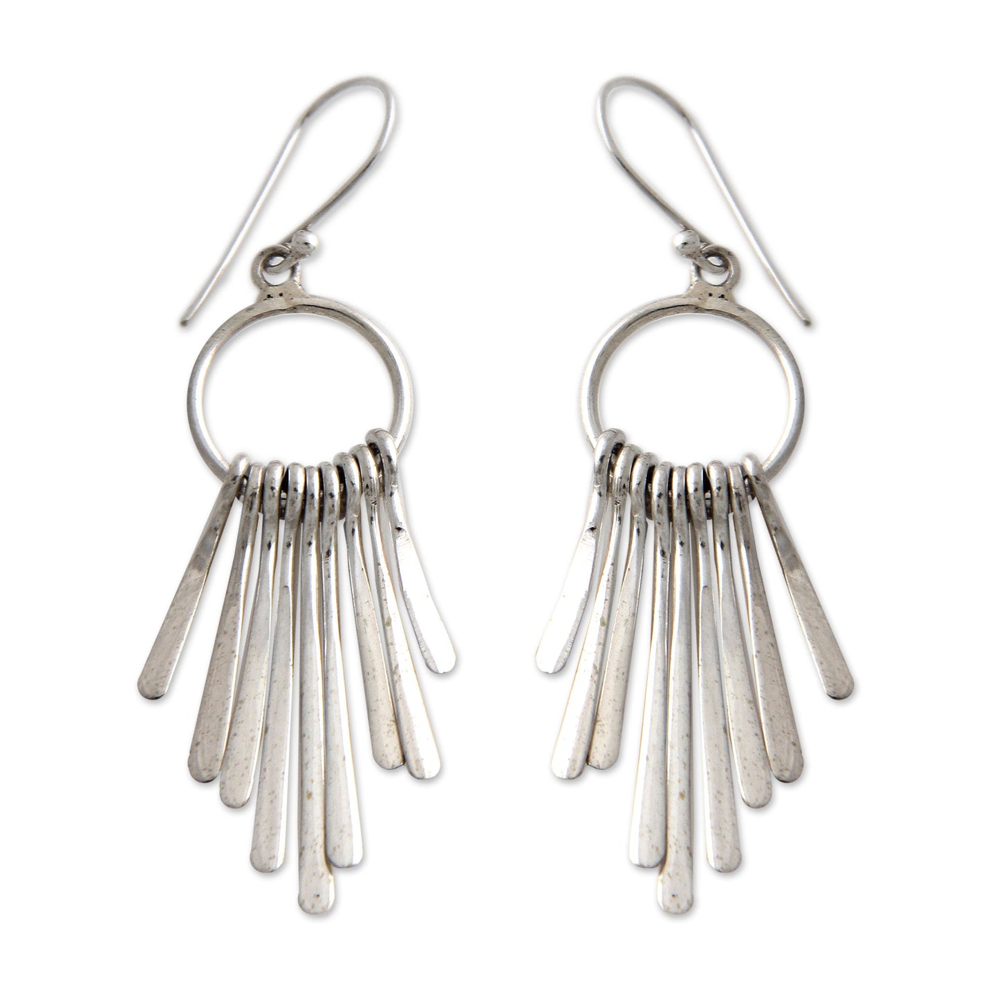 Feather Cascade Silver Chandelier Earrings