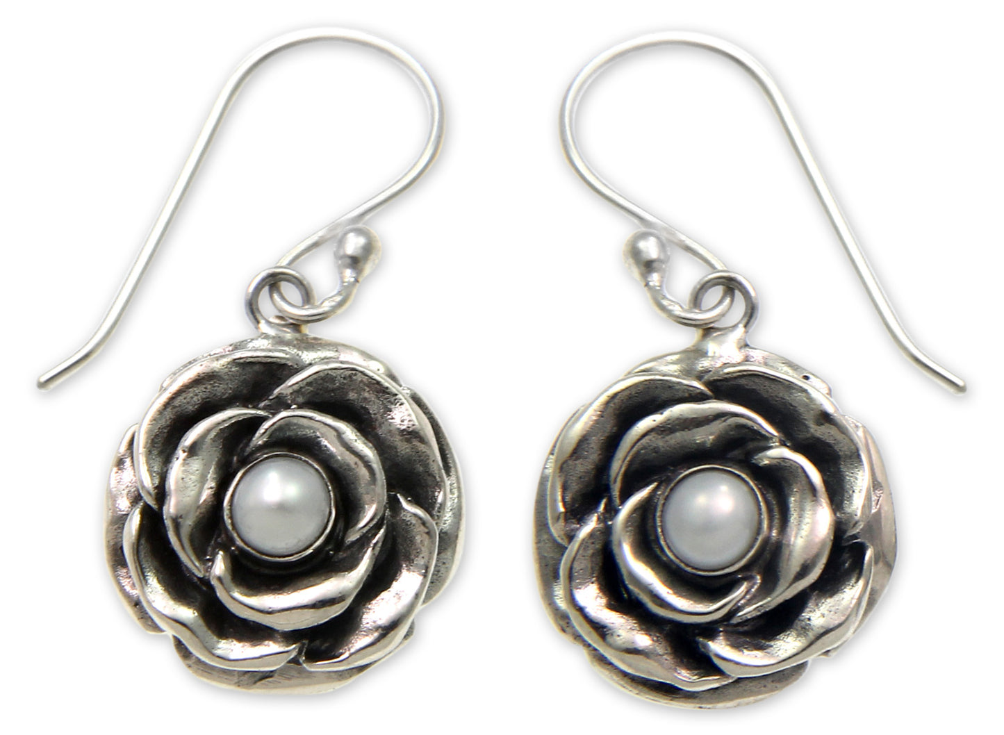 Glamorous June Rose Pearl Sterling Silver Earrings