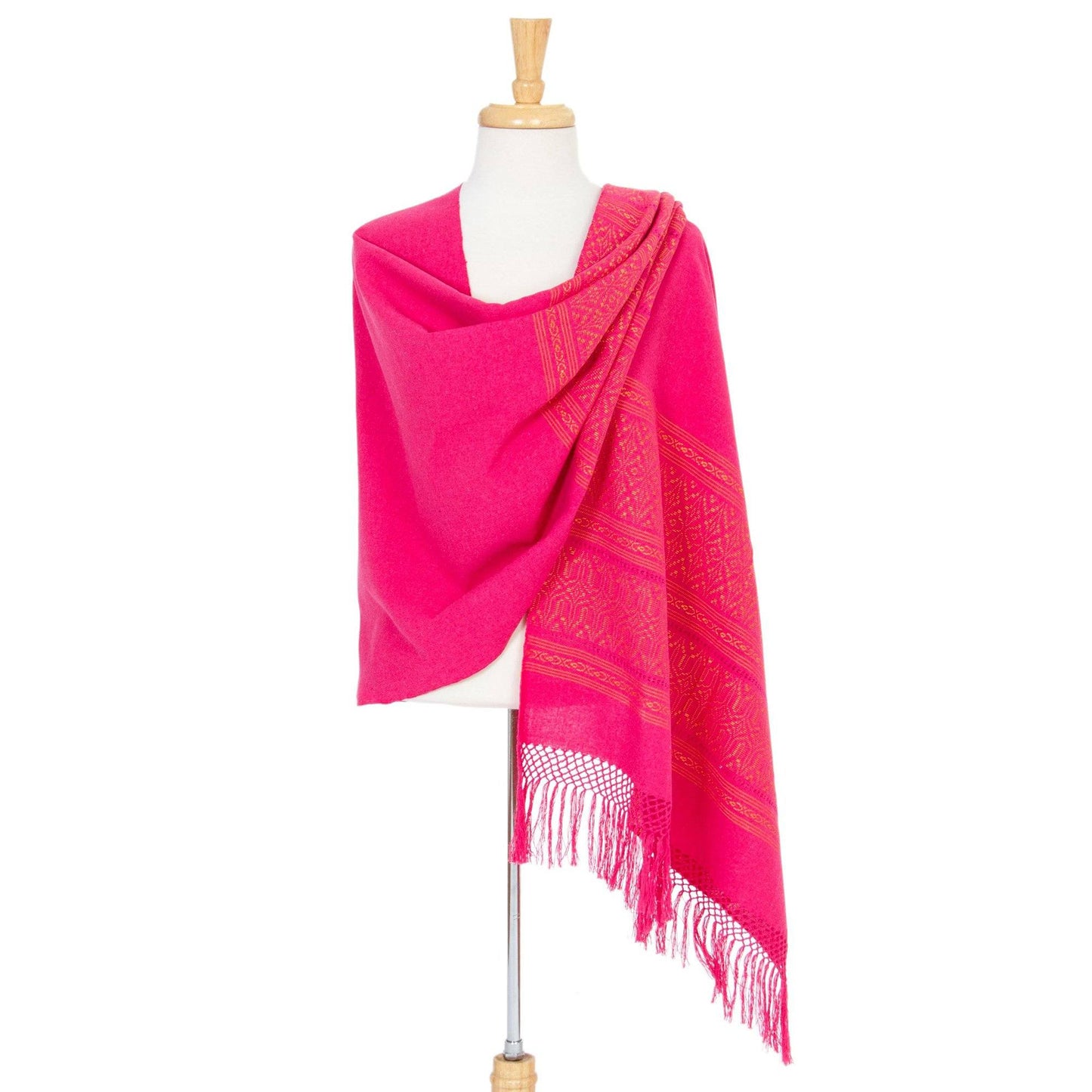 Pink Zapotec Woven Cotton Shawl