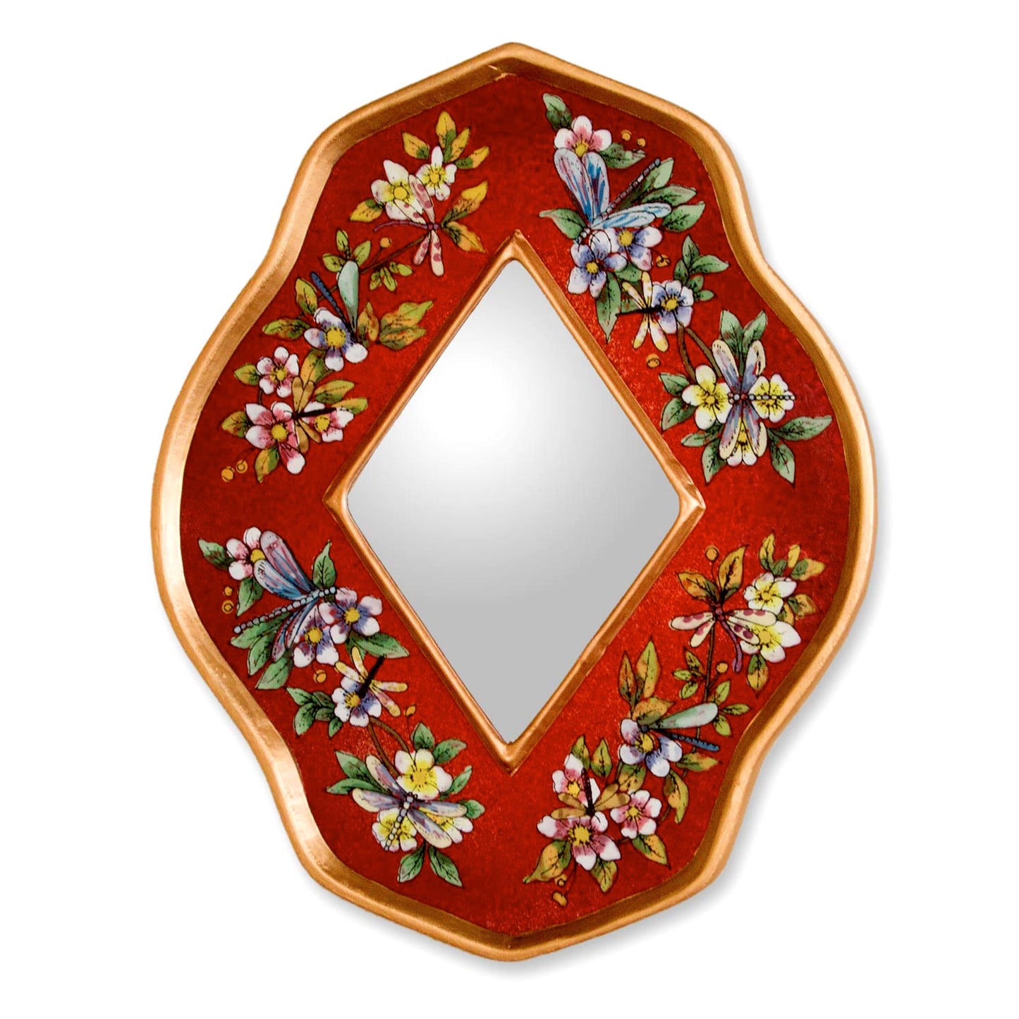 Red Summer Garden Handcrafted Reverse Painted Glass Mirror