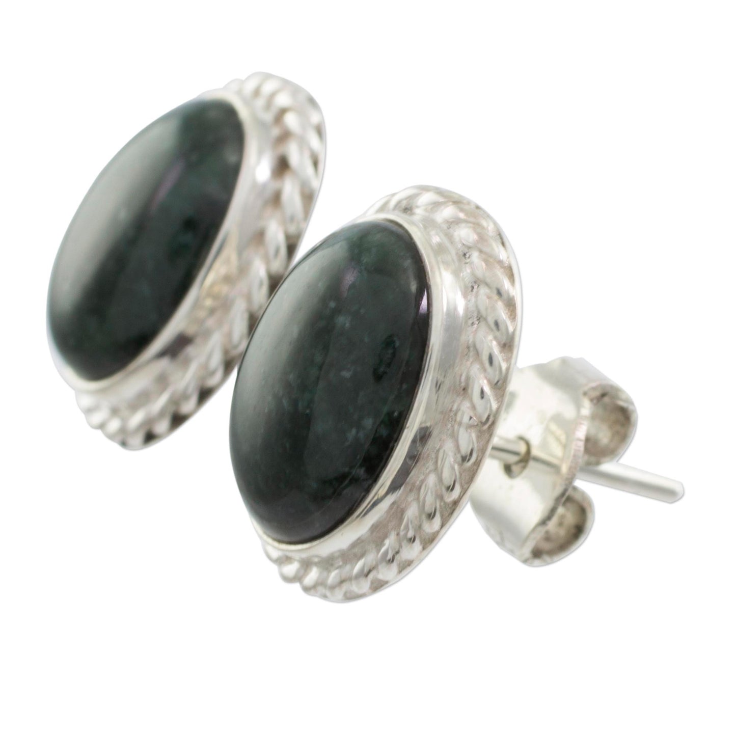 Dark Mystique Jade Button Earrings