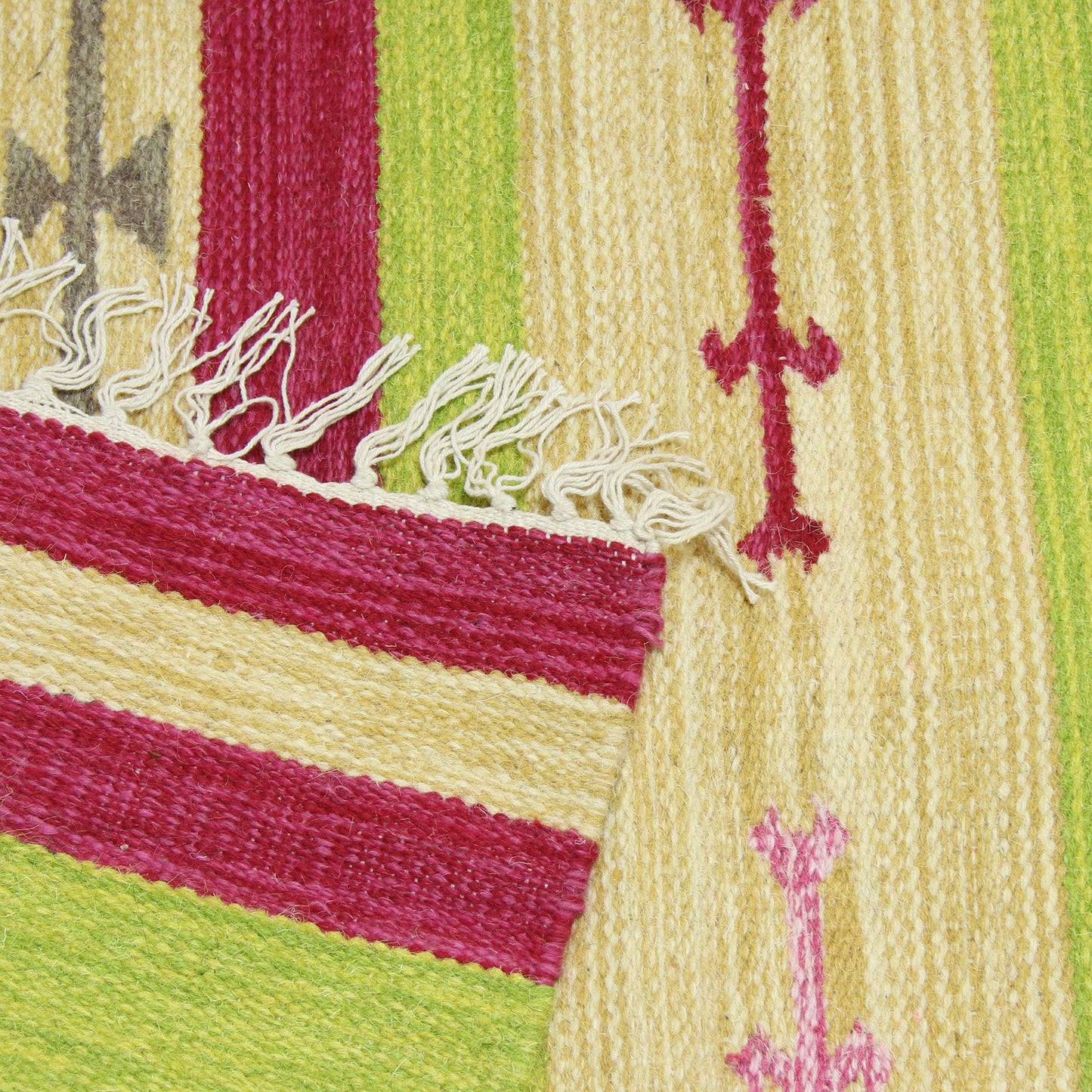 Cherry Lime Geometry Wool dhurrie rug (4x6)