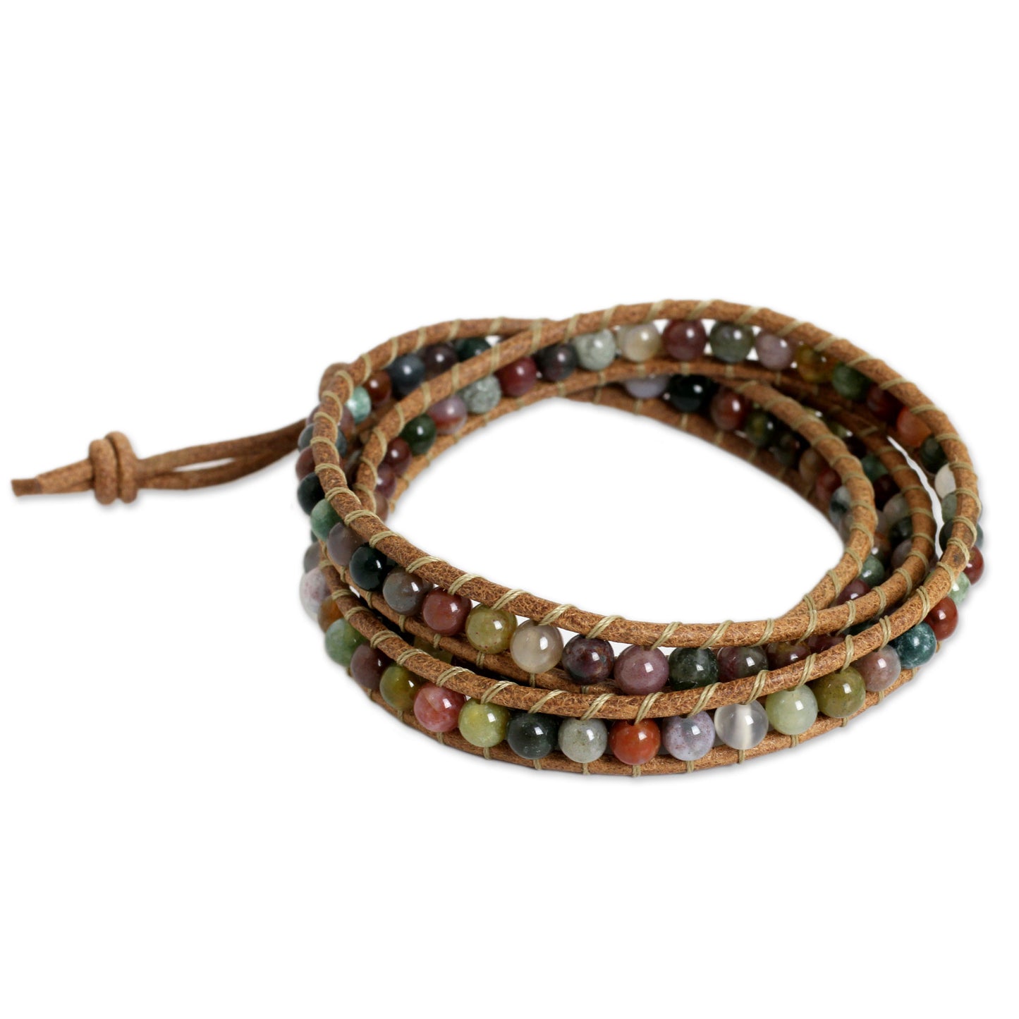 Inner Harmony Multi-colored Jasper and Leather Wrap Bracelet