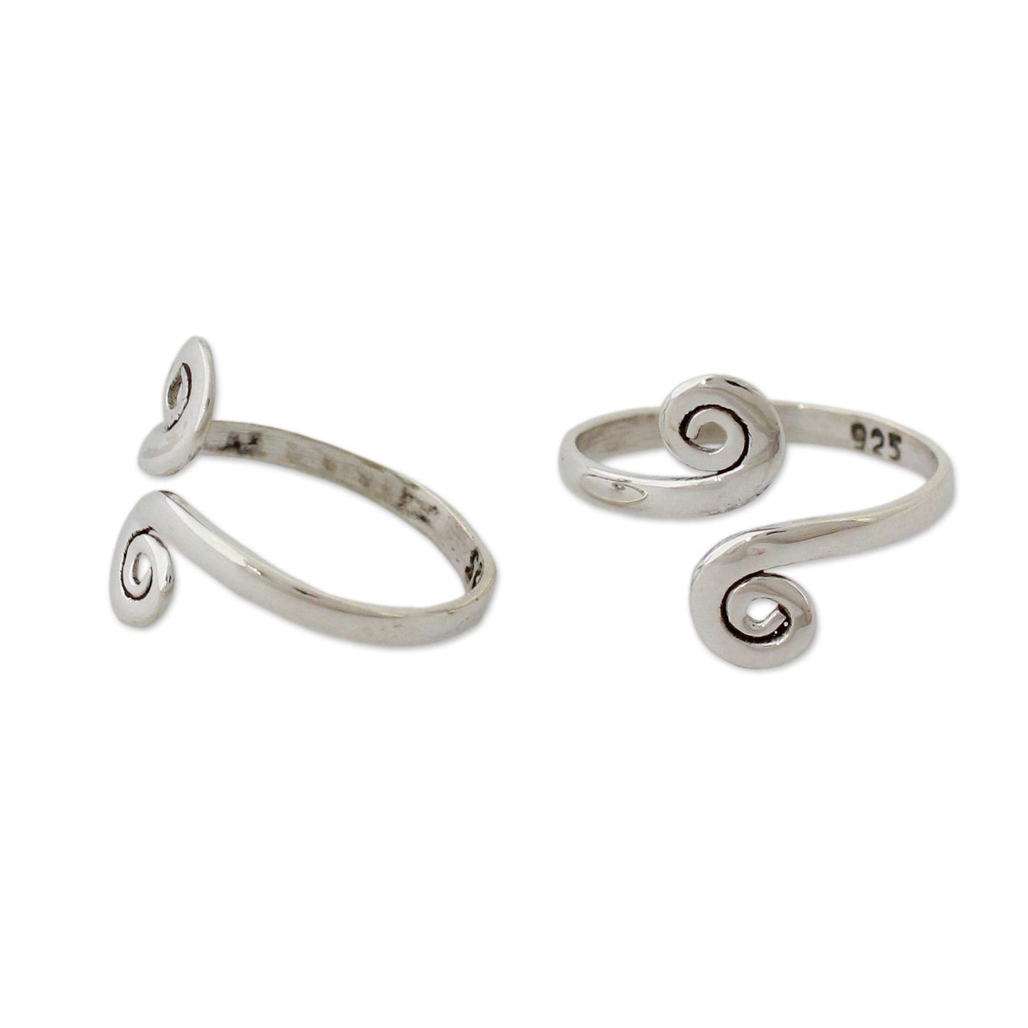 Sterling Silver Spiral Adjustable Toe Rings - Set of 2