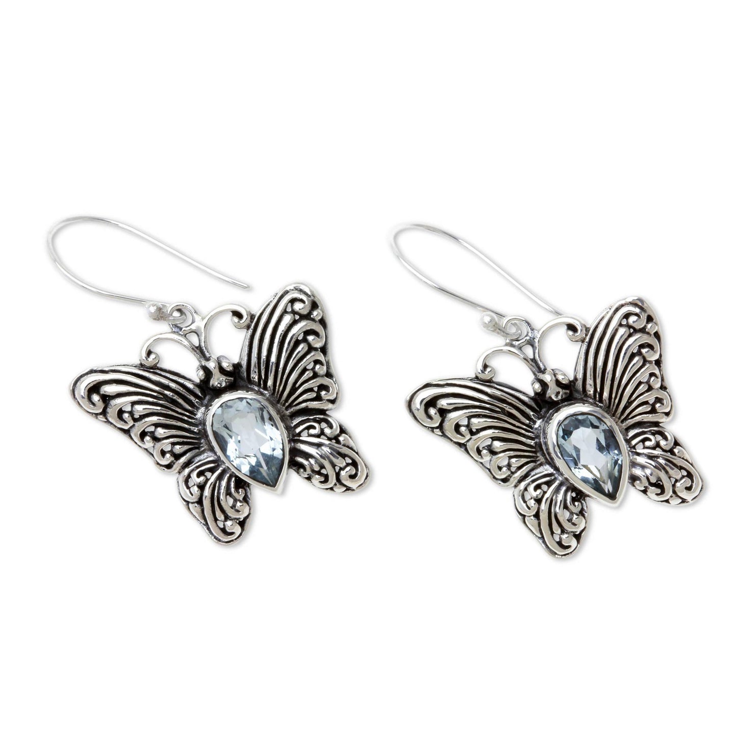 Enchanted Butterfly Handcrafted Indonesian Silver and Blue Topaz Earrings