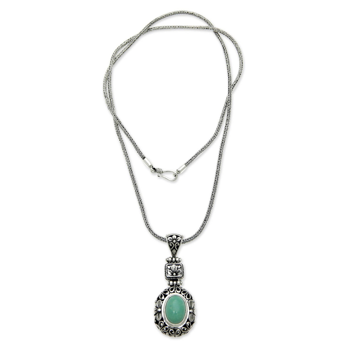 Plumeria Paradise Sterling Silver Flower Necklace with Recon Turquoise