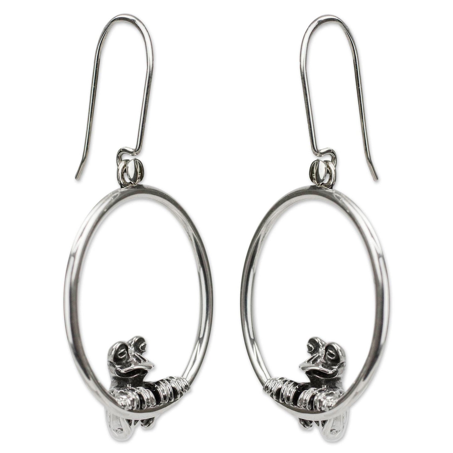 Curious Frog Handmade Silver Frog Earrings from Taxco