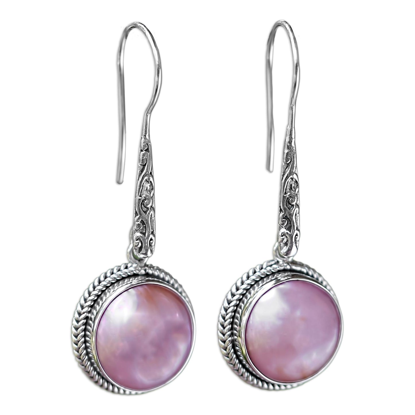 Balinese Camellia Balinese Cultured Pink Pearl Dangle Earrings